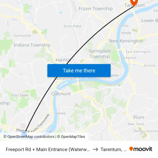 Freeport Rd + Main Entrance (Waterworks) to Tarentum, PA map