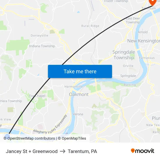 Jancey St + Greenwood to Tarentum, PA map
