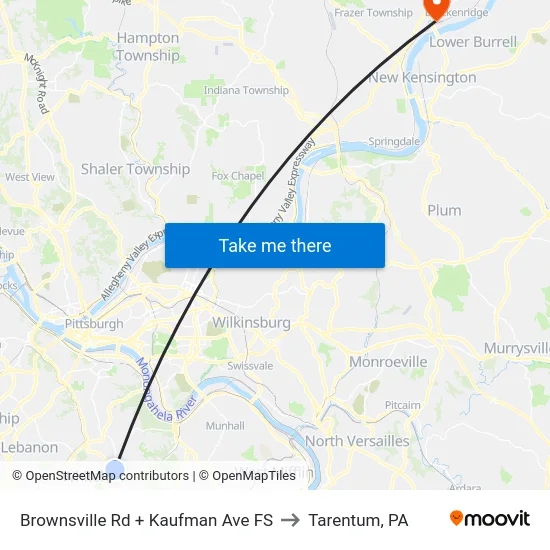 Brownsville Rd + Kaufman Ave FS to Tarentum, PA map