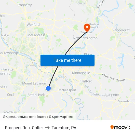 Prospect Rd + Colter to Tarentum, PA map