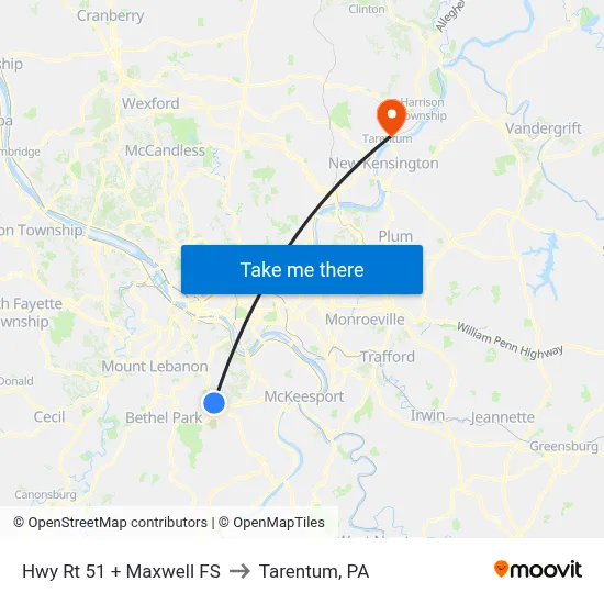 Hwy Rt 51 + Maxwell FS to Tarentum, PA map