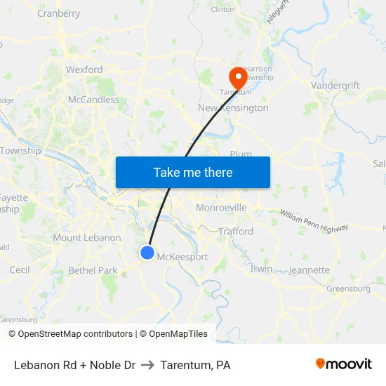 Lebanon Rd + Noble Dr to Tarentum, PA map