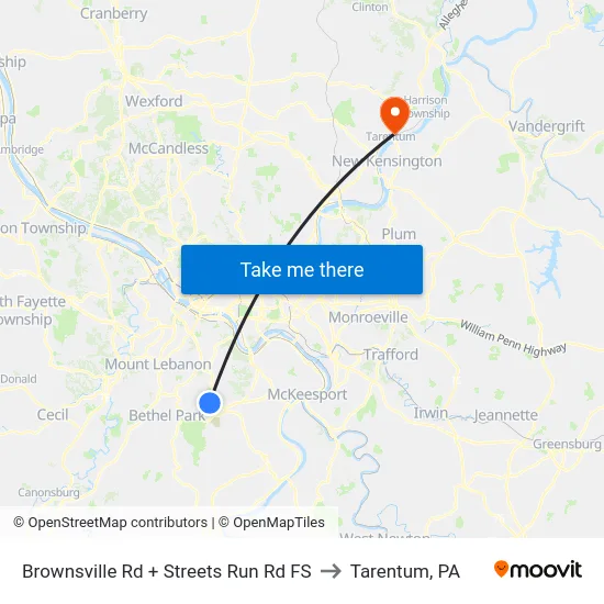 Brownsville Rd + Streets Run Rd FS to Tarentum, PA map