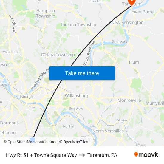 Hwy Rt 51 + Towne Square Way to Tarentum, PA map