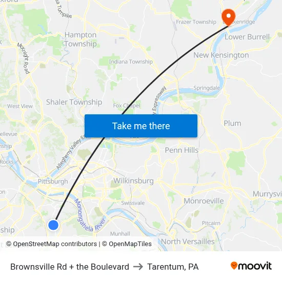 Brownsville Rd + the Boulevard to Tarentum, PA map