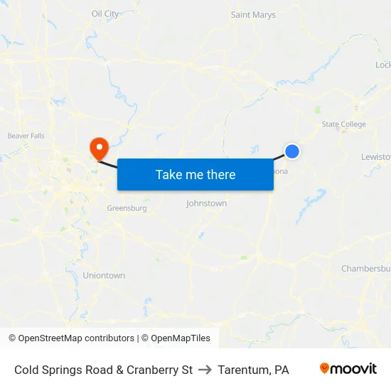Cold Springs Road & Cranberry St to Tarentum, PA map