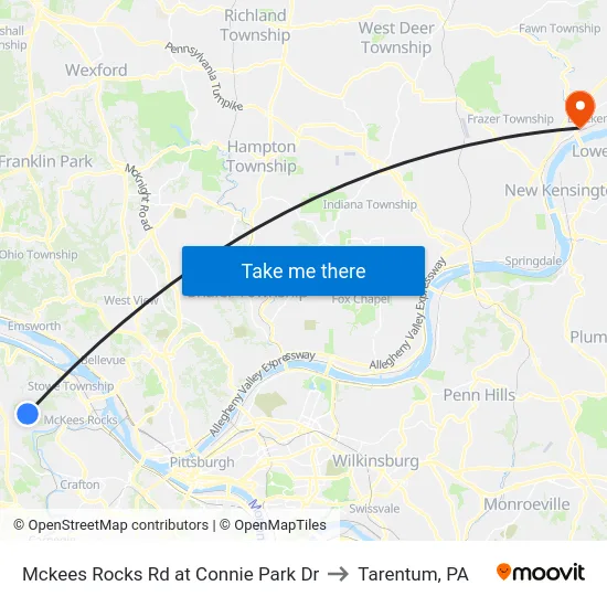 Mckees Rocks Rd at Connie Park Dr to Tarentum, PA map