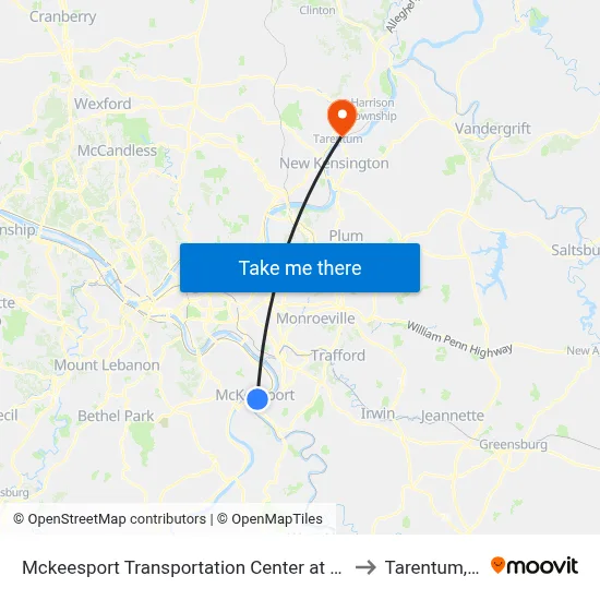 Mckeesport Transportation Center at Bay #2 to Tarentum, PA map