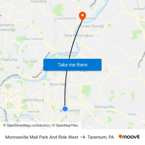 Monroeville Mall Park And Ride West to Tarentum, PA map