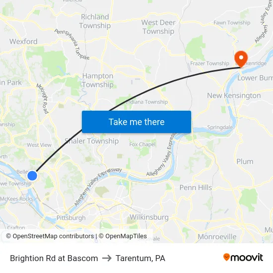 Brightion Rd at Bascom to Tarentum, PA map