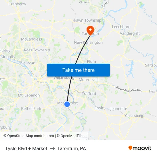 Lysle Blvd + Market to Tarentum, PA map