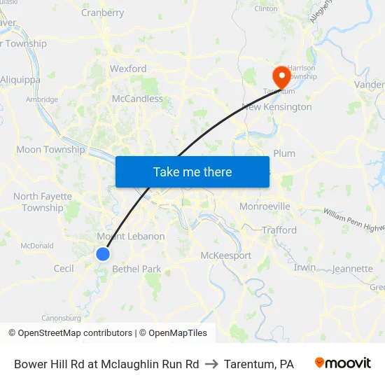 Bower Hill Rd at Mclaughlin Run Rd to Tarentum, PA map