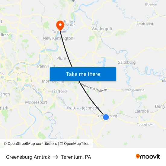 Greensburg Amtrak to Tarentum, PA map