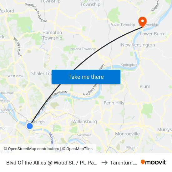 Blvd Of the Allies @ Wood St. / Pt. Park Univ to Tarentum, PA map