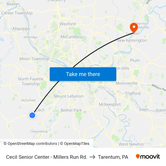 Cecil Senior Center - Millers Run Rd. to Tarentum, PA map