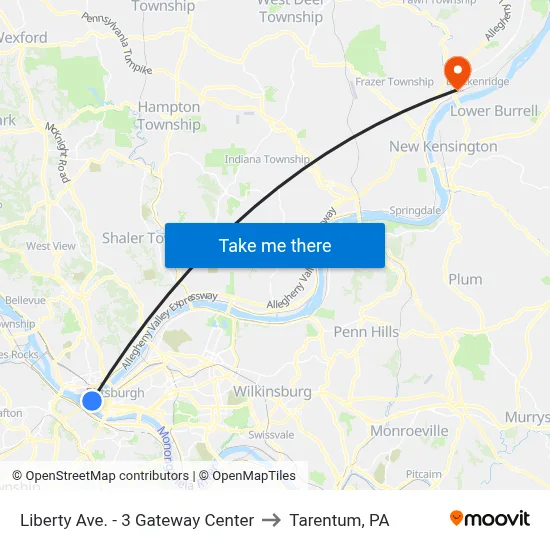 Liberty Ave. - 3 Gateway Center to Tarentum, PA map