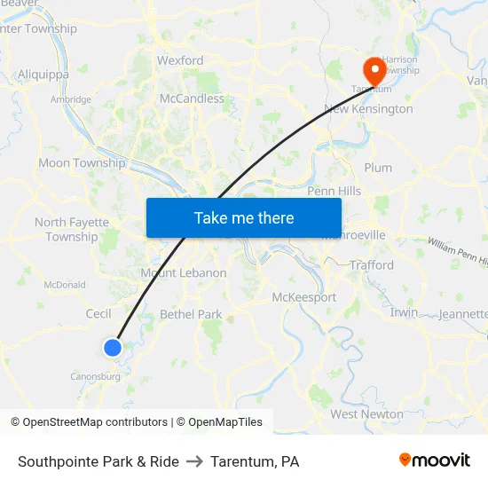 Southpointe Park & Ride to Tarentum, PA map