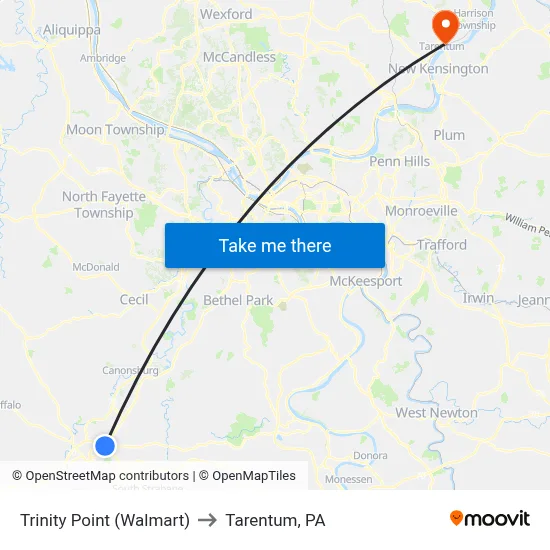 Trinity Point (Walmart) to Tarentum, PA map