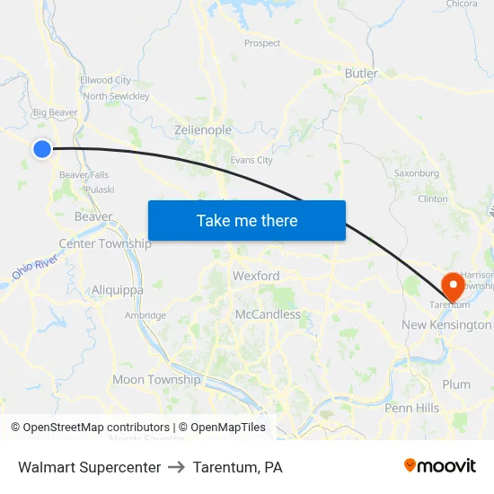 Walmart Supercenter to Tarentum, PA map