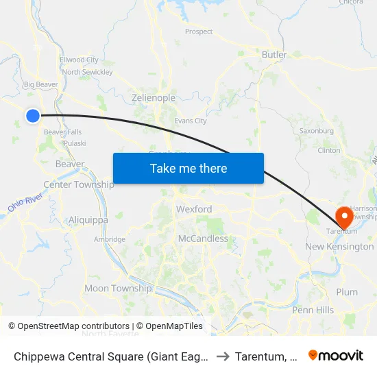 Chippewa Central Square (Giant Eagle) to Tarentum, PA map