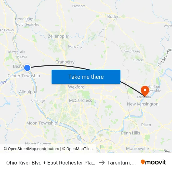 Ohio River Blvd + East Rochester Plaza to Tarentum, PA map