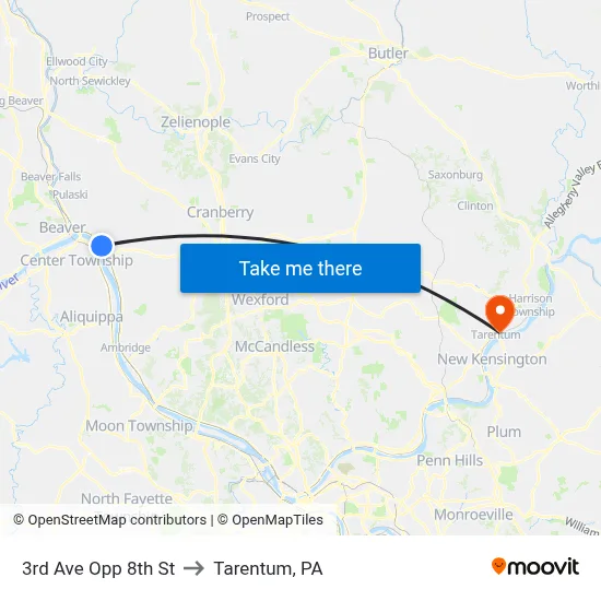 3rd Ave Opp 8th St to Tarentum, PA map