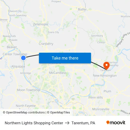 Northern Lights Shopping Center to Tarentum, PA map