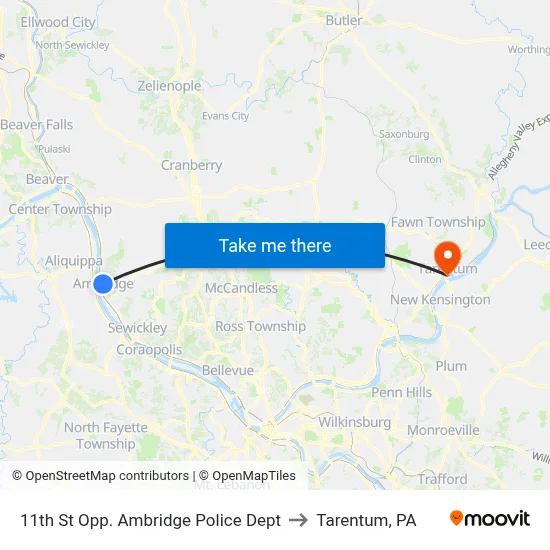 11th St Opp. Ambridge Police Dept to Tarentum, PA map