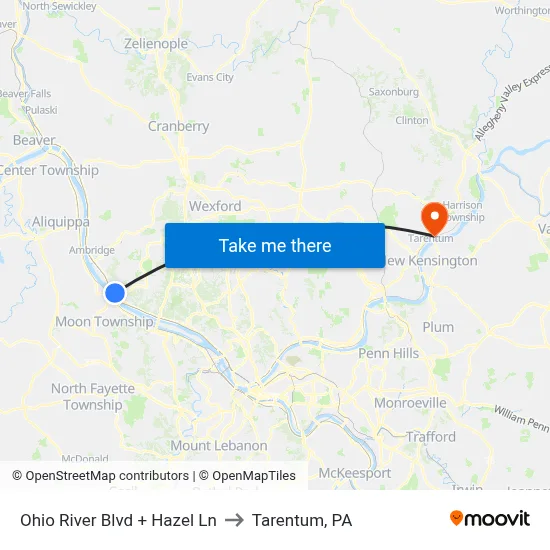 Ohio River Blvd + Hazel Ln to Tarentum, PA map