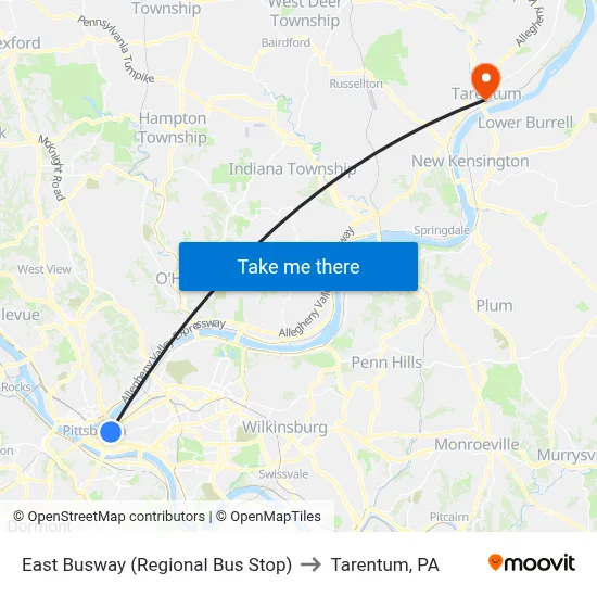 East Busway (Regional Bus Stop) to Tarentum, PA map