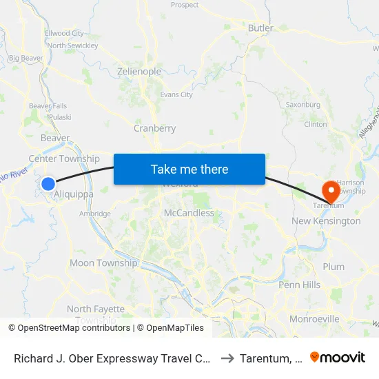 Richard J. Ober Expressway Travel Center to Tarentum, PA map