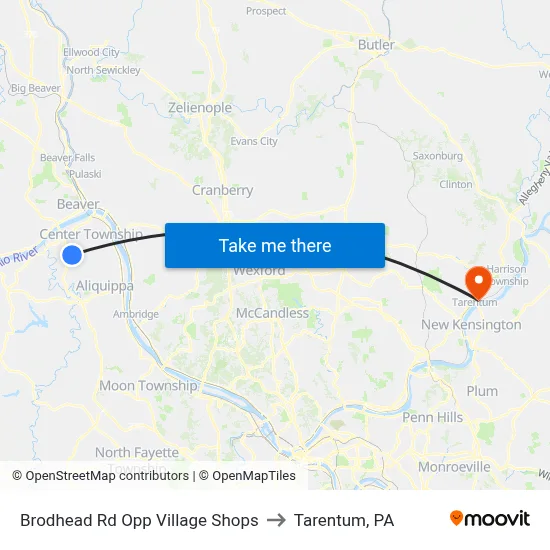 Brodhead Rd Opp Village Shops to Tarentum, PA map