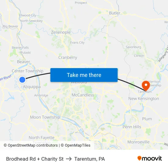 Brodhead Rd + Charity St to Tarentum, PA map