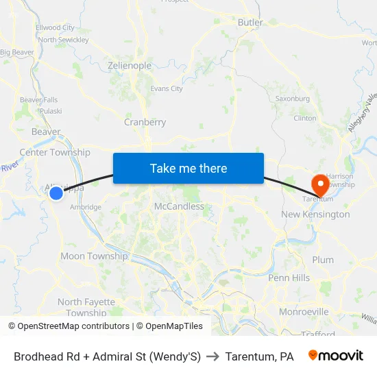 Admiralstr to Tarentum, PA map