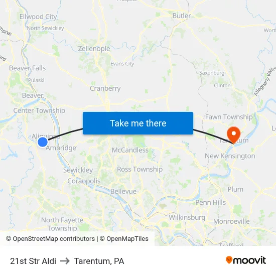 21st Str Aldi to Tarentum, PA map
