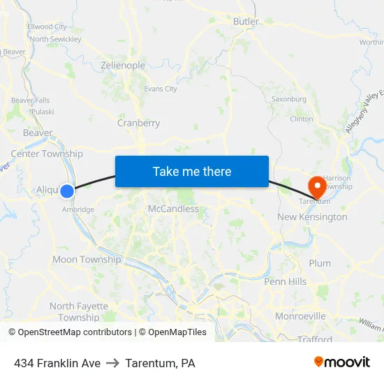 434 Franklin Ave to Tarentum, PA map