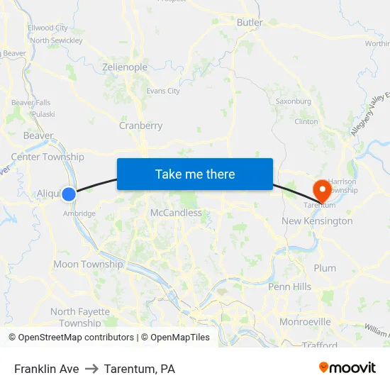 Franklin Ave to Tarentum, PA map