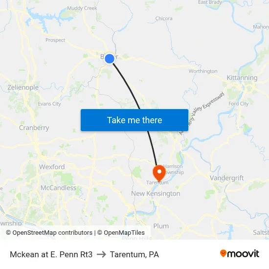 Mckean at E. Penn Rt3 to Tarentum, PA map