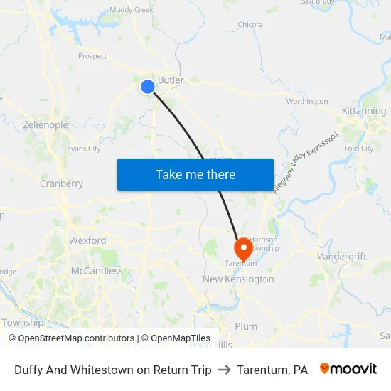 Duffy And Whitestown on Return Trip to Tarentum, PA map