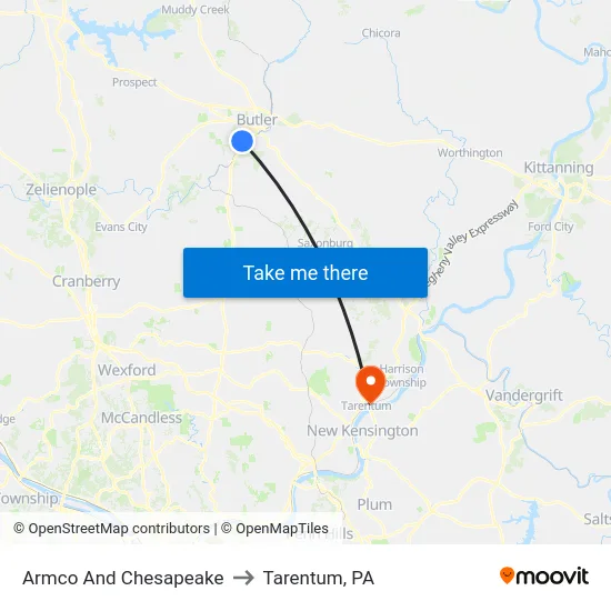 Armco And Chesapeake to Tarentum, PA map