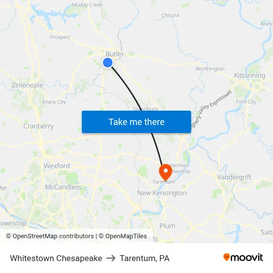 Whitestown Chesapeake to Tarentum, PA map