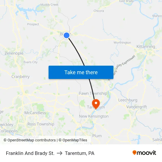 Franklin And Brady St. to Tarentum, PA map