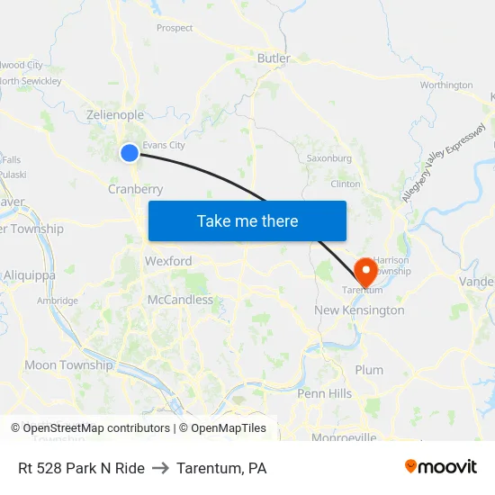 Rt 528 Park N Ride to Tarentum, PA map