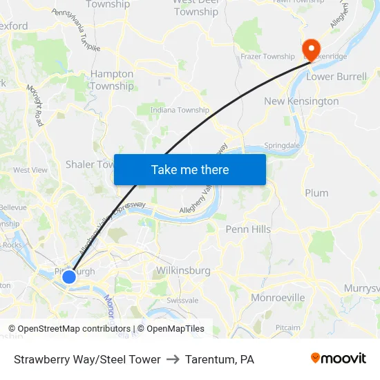 Strawberry Way/Steel Tower to Tarentum, PA map
