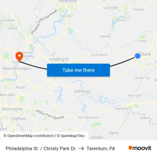 Philadelphia St. / Christy Park Dr. to Tarentum, PA map