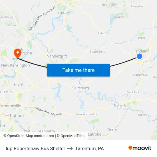Iup Robertshaw Bus Shelter to Tarentum, PA map