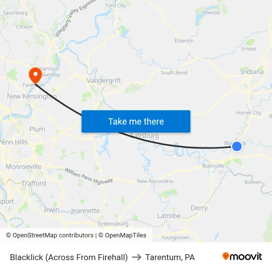 Blacklick (Across From Firehall) to Tarentum, PA map