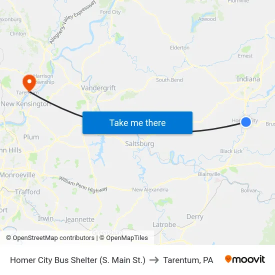 Homer City Bus Shelter (S. Main St.) to Tarentum, PA map