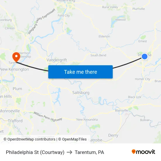Philadelphia St (Courtway) to Tarentum, PA map
