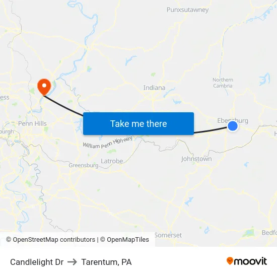 Candlelight Dr to Tarentum, PA map